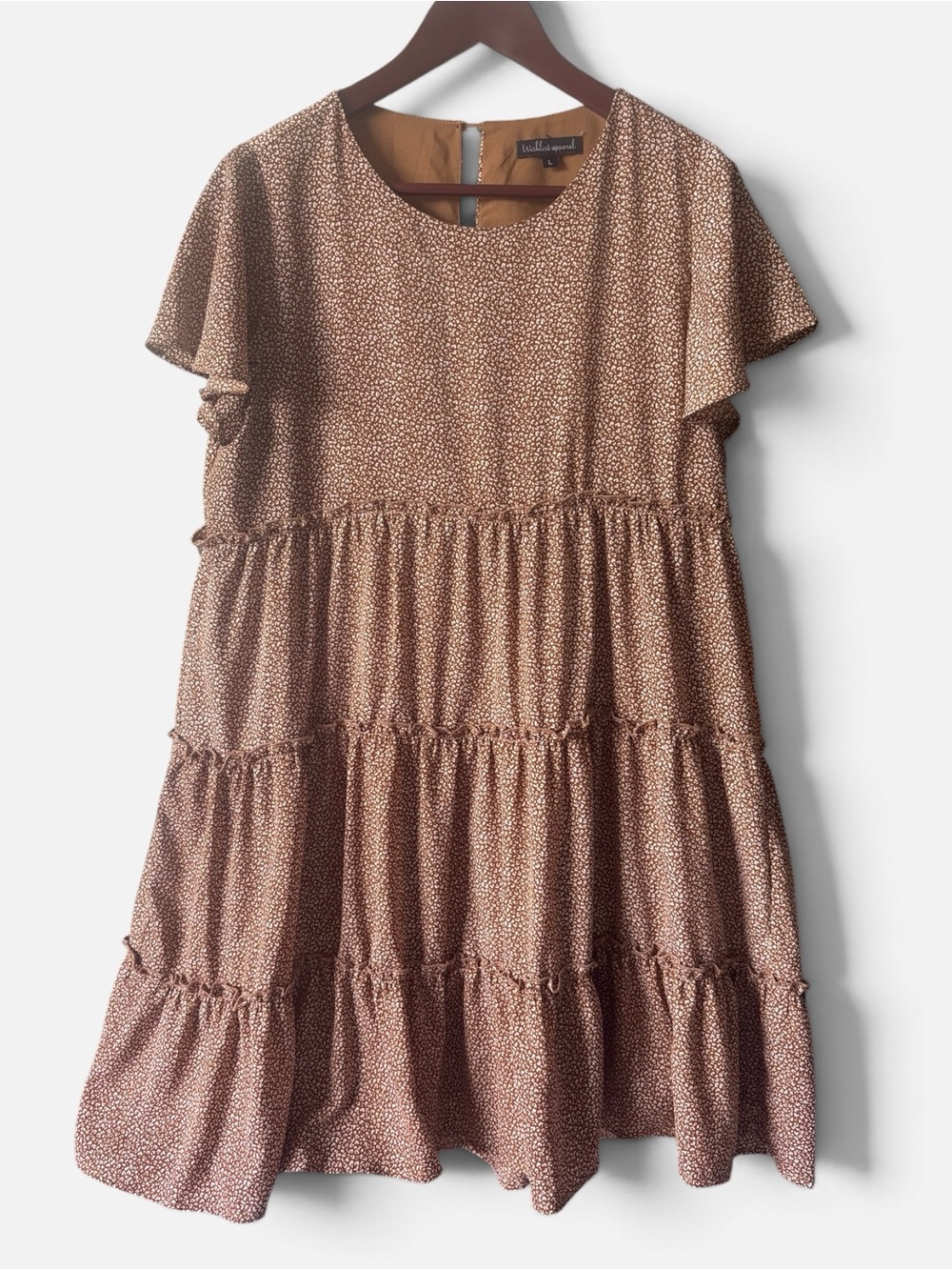 Wishlist Brown Ditsy Floral Tiered Babydoll Mini Dress - Size Large